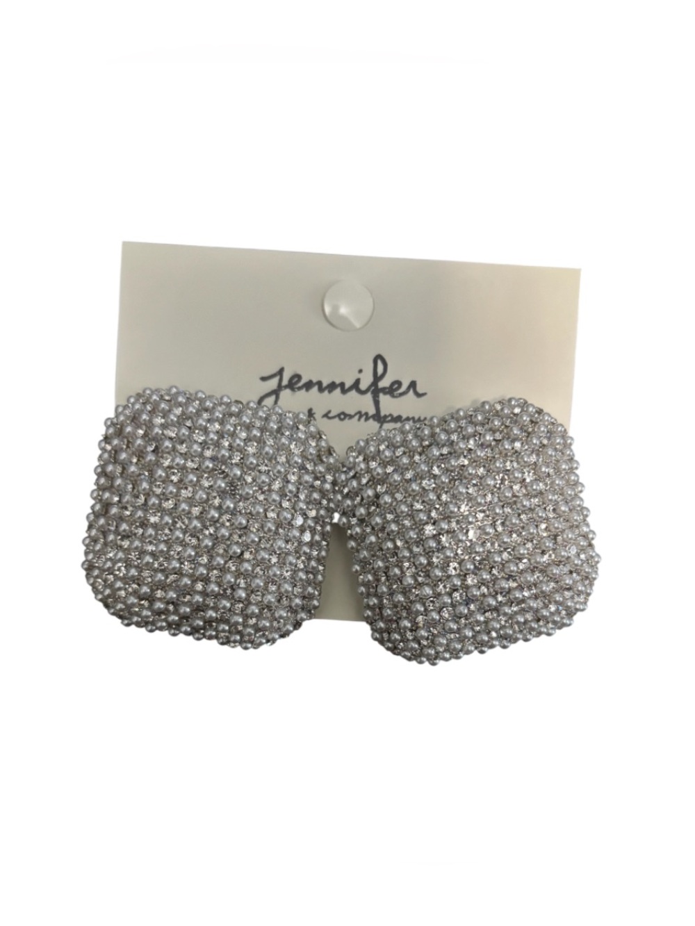 White Bead Statement Earrings w Rhinestone